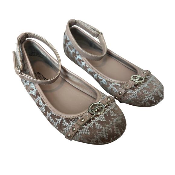 Michael Kors Girls Ballet Flats Ankle Strap Size 13 Logo Print - Picture 1 of 6